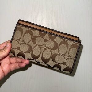 Coach Tan and Brown Signature Card Case